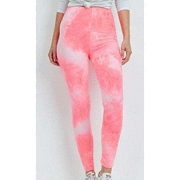 Large Leggings Bright Neon Pink Tie Dye - Picture 1 of 4